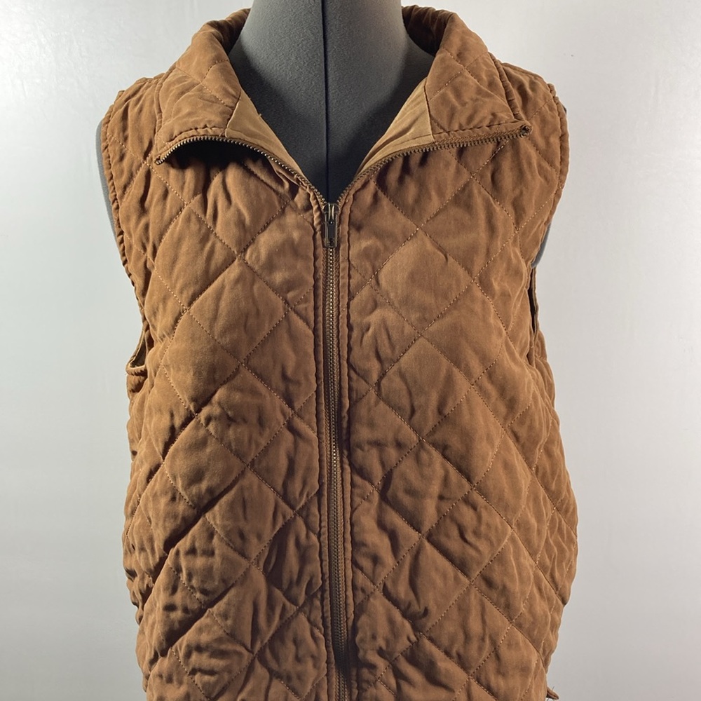 Umgee Vest Women Size M Brown Sleeveless Quilted Zip Front Collar - Picture 2 of 9